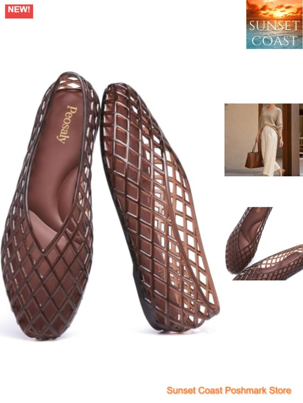 Women's Slip-On Pointed Toe Jelly Flats Breathable Waterproof